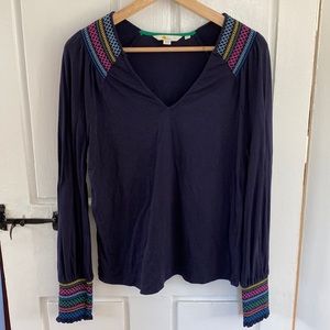 Boden navy blue embroidered cotton top